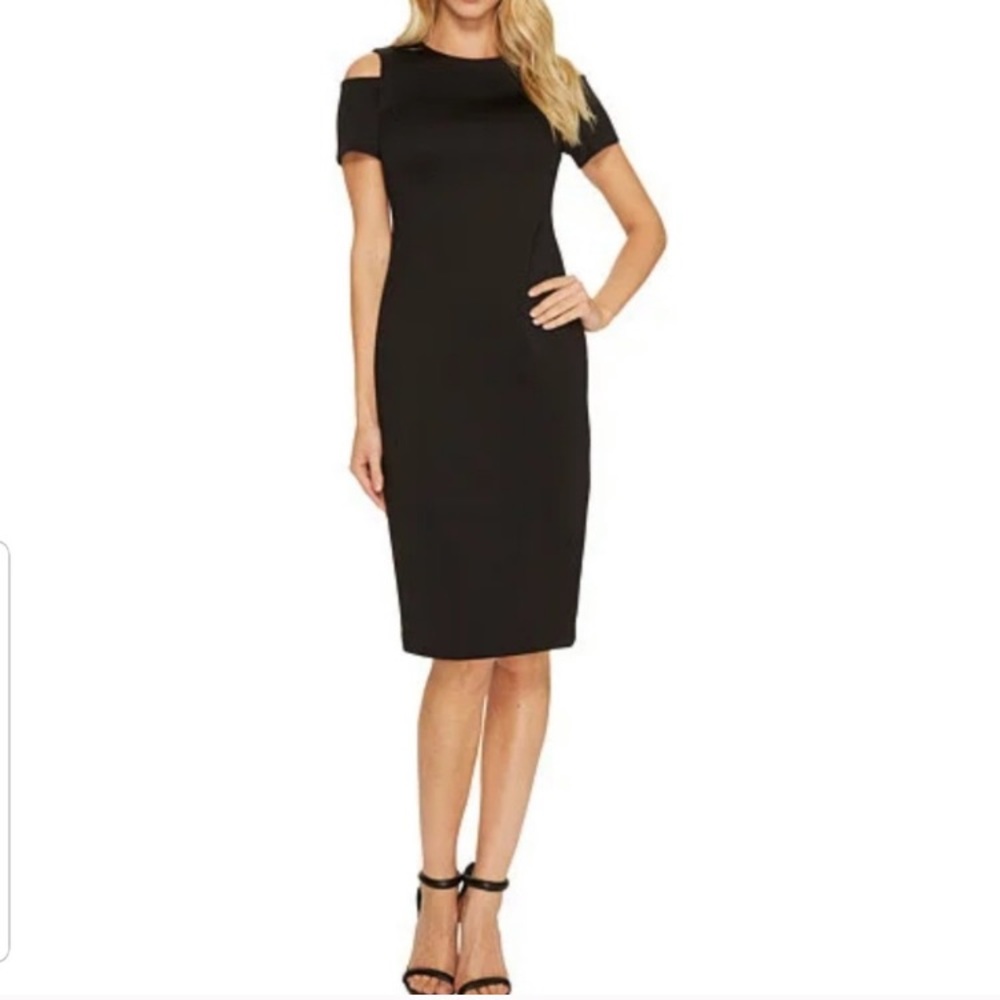 Calvin Klein Solid Black Cold Shoulder Dress 8 - image 1